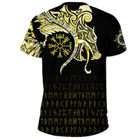 Viking T Shirt, Fenrir Raven and Vegvisir Tattoo Yellow RLT12 - Wonder Print Shop