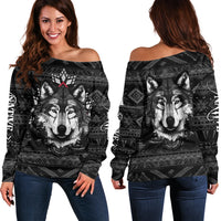 Native American Tribal Pattern With Wolf - Born Wild Off Shoulder Sweater TS07 - Wonder Print Shop