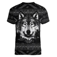 Native American Tribal Pattern With Wolf - Born Wild Women V Neck T Shirt TS07 - Wonder Print Shop