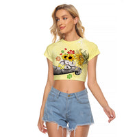 Autism Acceptance Month - Elephant With Sunflower Raglan Cropped T Shirt TS07 - Wonder Print Shop
