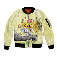 Autism Acceptance Month - Elephant With Sunflower Sleeve Zip Bomber Jacket TS07 - Wonder Print Shop