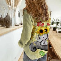 Autism Acceptance Month - Elephant With Sunflower Women Casual Shirt TS07 - Wonder Print Shop