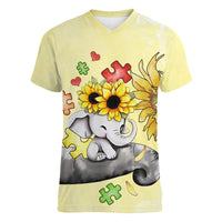 Autism Acceptance Month - Elephant With Sunflower Women V Neck T Shirt TS07 - Wonder Print Shop