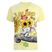 Autism Acceptance Month - Elephant With Sunflower Women V Neck T Shirt TS07 - Wonder Print Shop