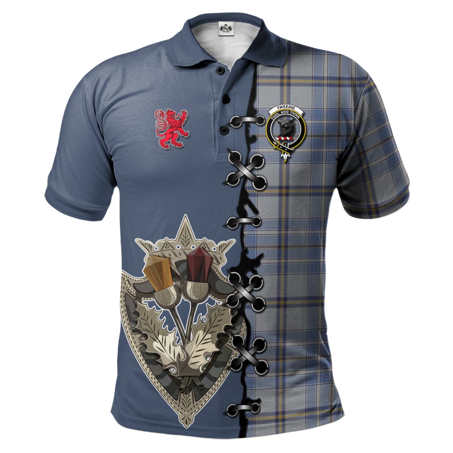scottish-tweedie-clan-crest-tartan-lion-rampant-and-celtic-thistle-polo-shirt