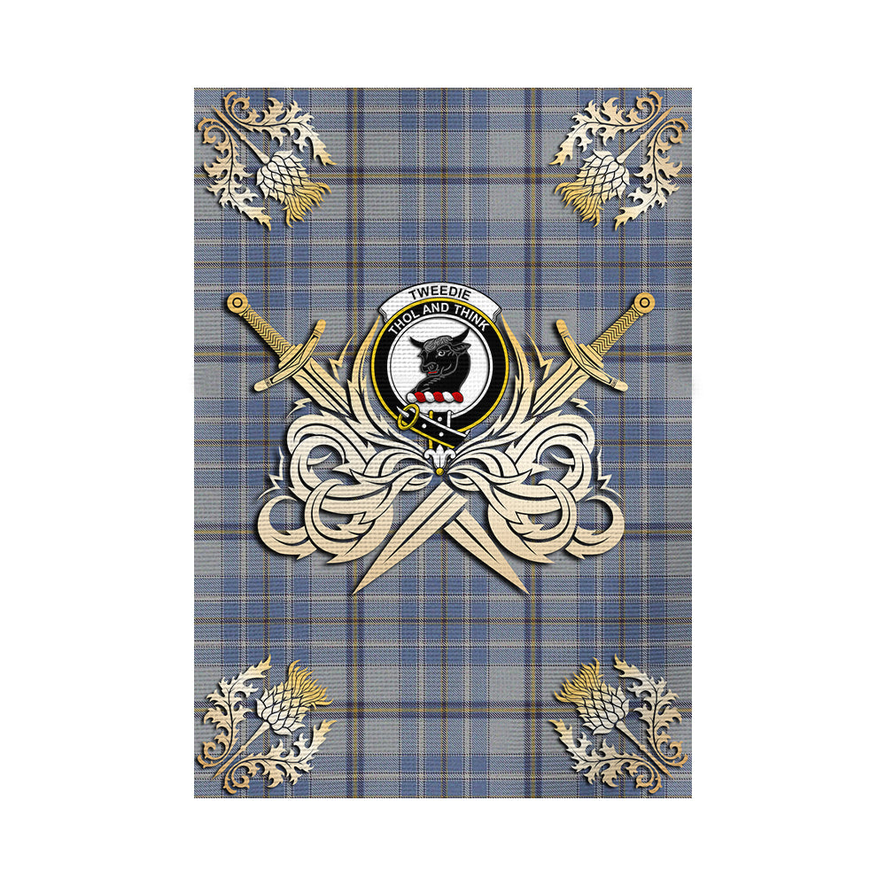 scottish-tweedie-clan-crest-courage-sword-tartan-garden-flag