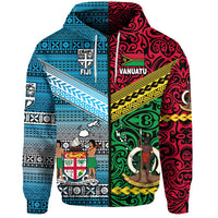 Custom Vanuatu And Fiji Zip Hoodie Together Bright Color, Custom Text And Number LT8 - Wonder Print Shop