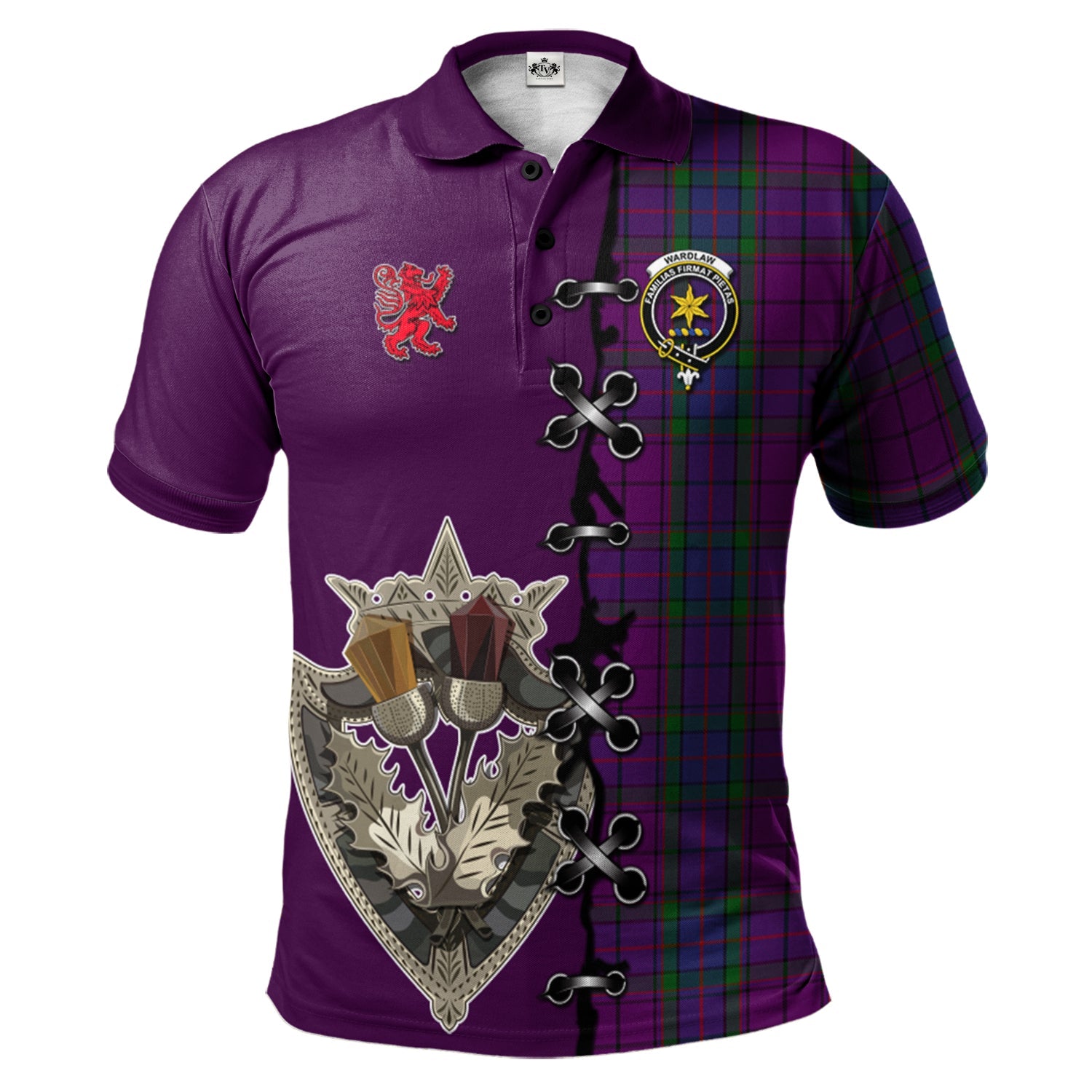 scottish-wardlaw-clan-crest-tartan-lion-rampant-and-celtic-thistle-polo-shirt