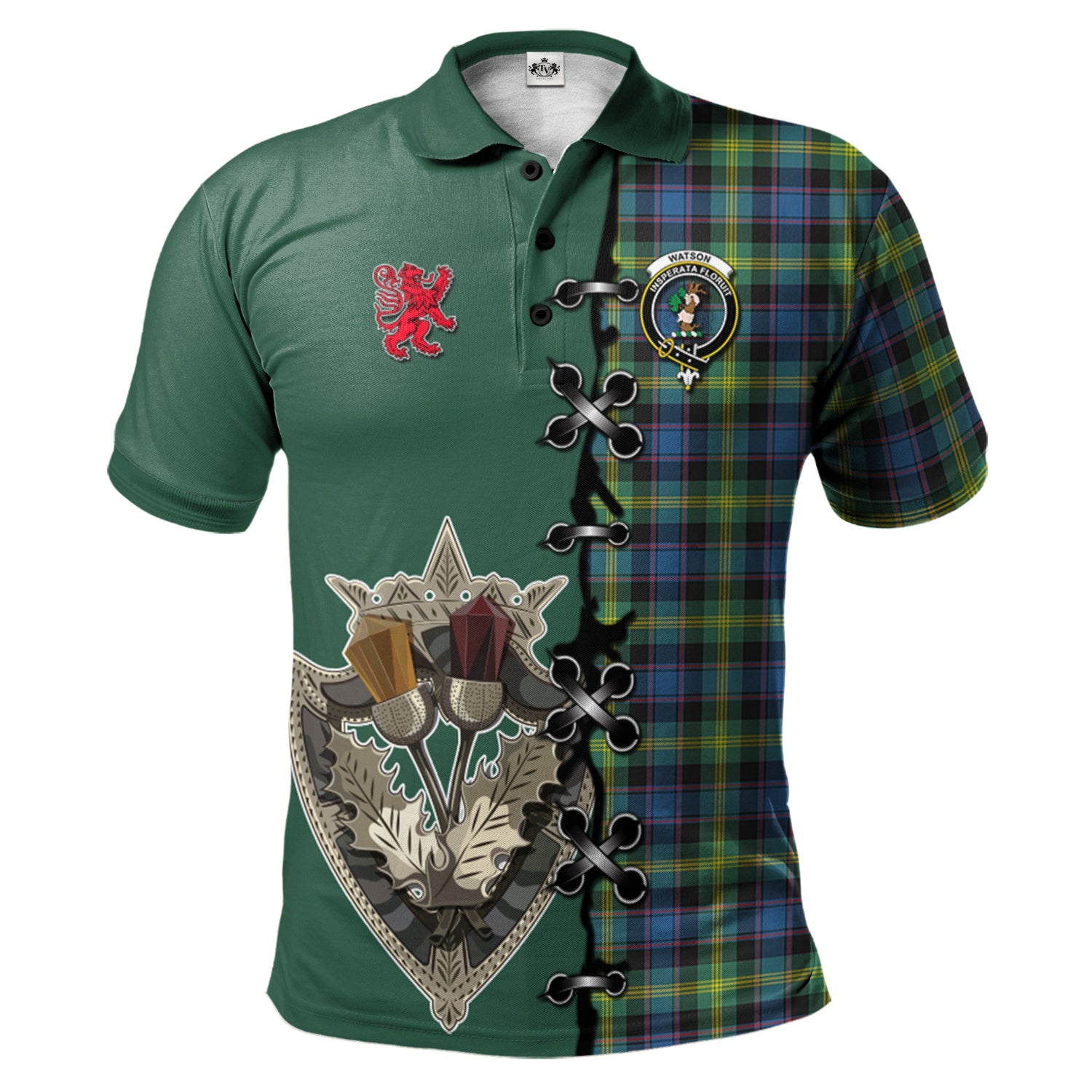 scottish-watson-ancient-clan-crest-tartan-lion-rampant-and-celtic-thistle-polo-shirt
