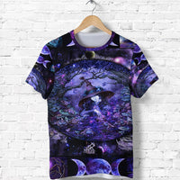 Purple witch tree of life graphic T-shirt with moon and starry fantasy design