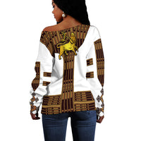 Ethiopia Women Off Shoulder Sweater Ethiopian Lion Of Judah Tibeb Vibes - White LT8 - Wonder Print Shop