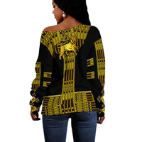 Ethiopia Women Off Shoulder Sweater Ethiopian Lion Of Judah Tibeb Vibes - Black LT8 - Wonder Print Shop