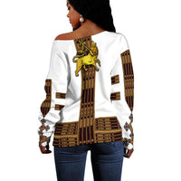 Ethiopia Women Off Shoulder Sweater Ethiopian Lion Of Judah Simple Tibeb Style - White LT8 - Wonder Print Shop