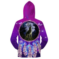 Violet Dreamcatcher Wolf Native American All Over Zipper Hoodie LT10 - Wonder Print Shop
