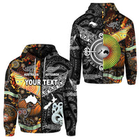 Custom New Zealand Australia Zip Hoodie Together Black LT8 - Wonder Print Shop