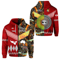 Tonga Ngatu and Australia Aboriginal Zip Hoodie Together LT8 - Wonder Print Shop