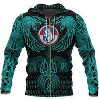 Viking Greenland Zip Hoodie Valknut of Odin Cyan RLT12 - Wonder Print Shop