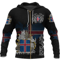 Custom Viking Iceland Flag and Map Zip Hoodie style Viking Geri and Freki RLT12 - Wonder Print Shop