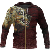 Viking Zip Hoodie - Fenrir On The Blood Moon Background RLT12 - Wonder Print Shop