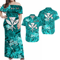 Personalised Hawaii Matching Hawaiian Shirt And Dress Map and Turtle Turquoise Flowers LT13 - Wonder Print Shop