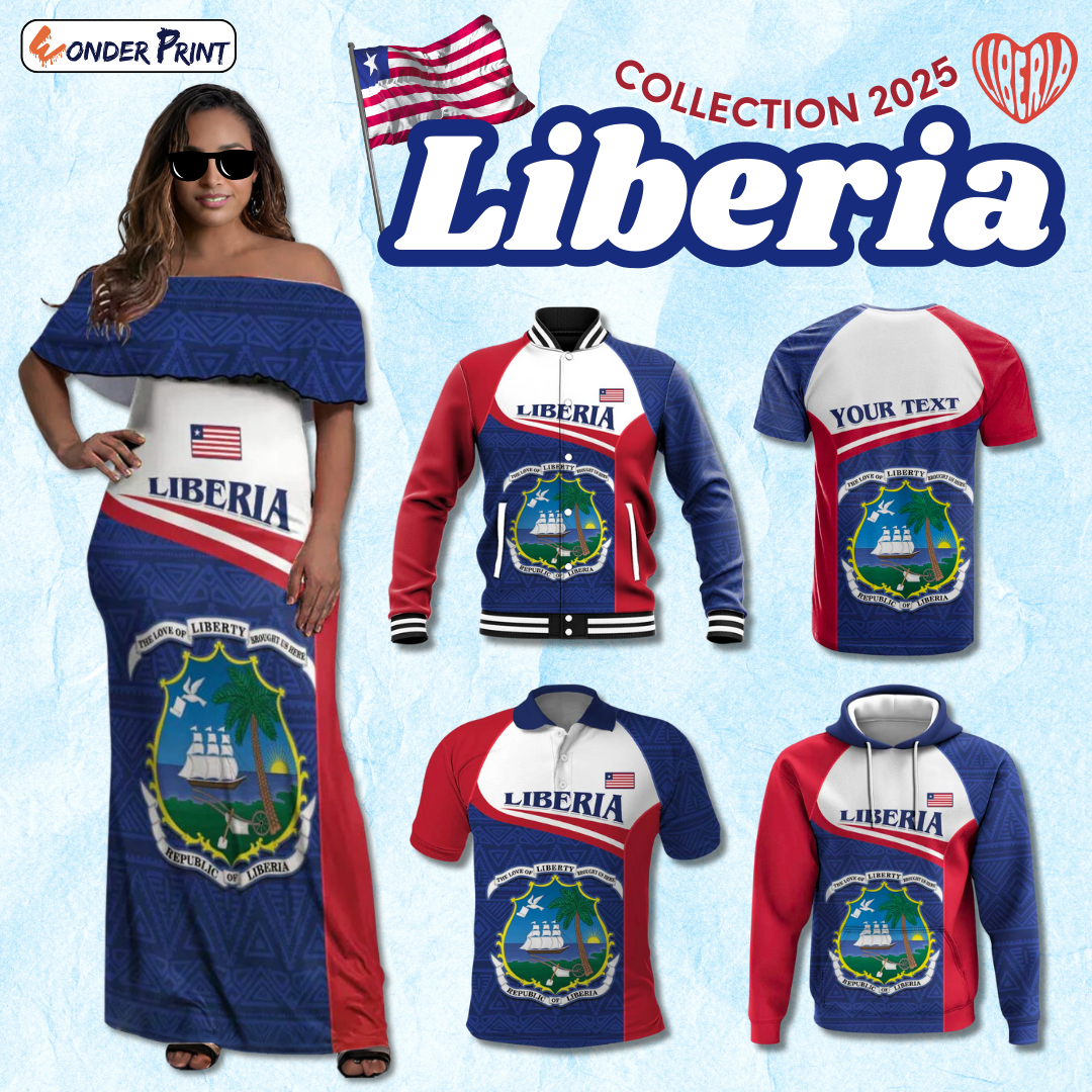 Liberia Coat Of Arms with African Pattern