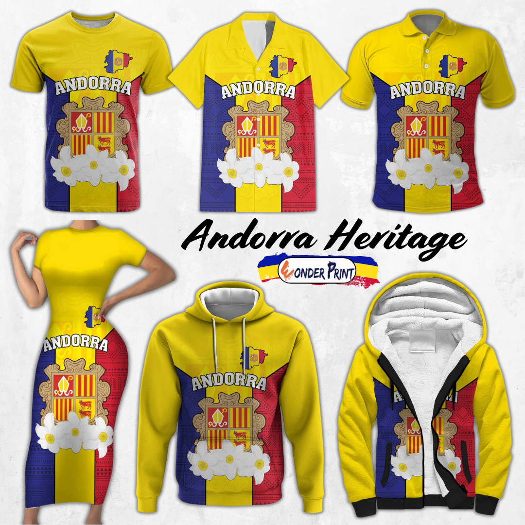 Andorra Coat Of Arms Narcissus Poeticus Flowers Flag Style