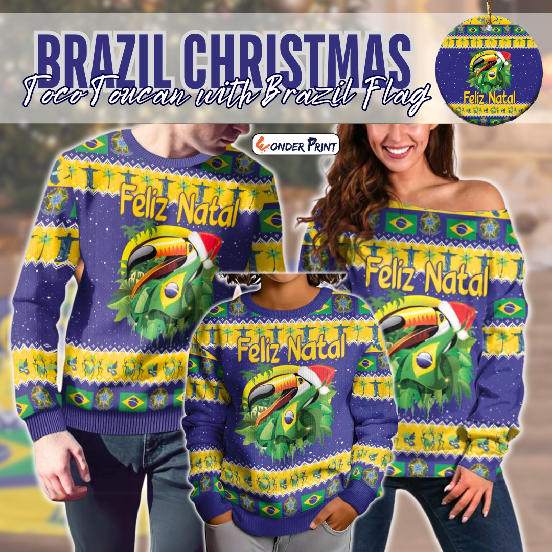 Brazil Christmas Toco Toucan with Brazil Flag