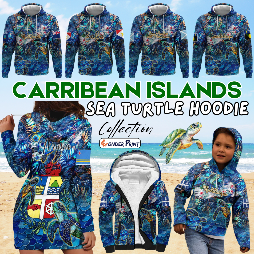 Caribbean Hoodie Sea Turtle Tropical Pattern