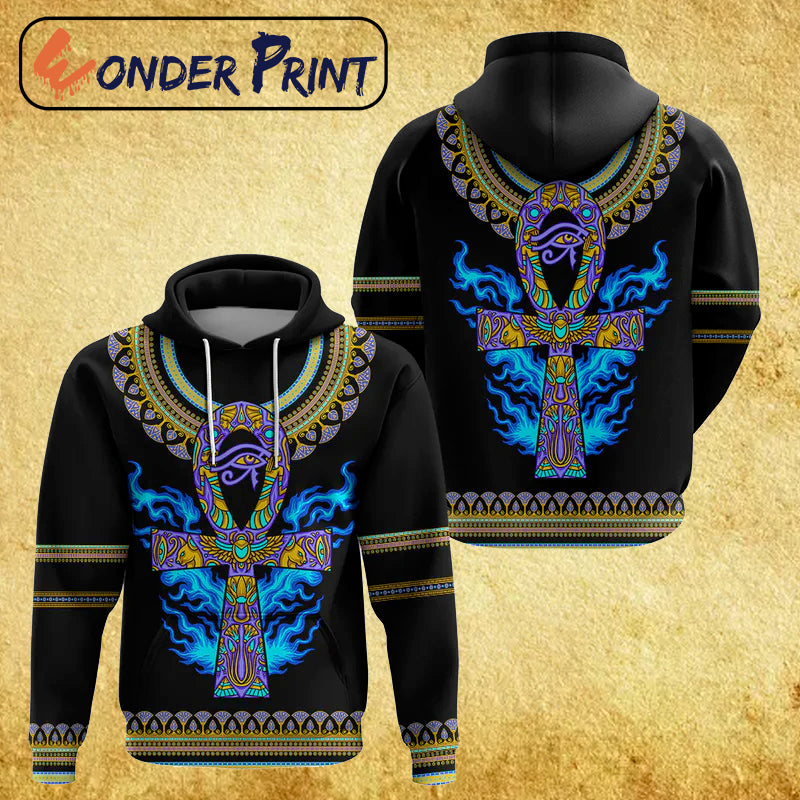 Egyptian Ankh Golden Blue Fire