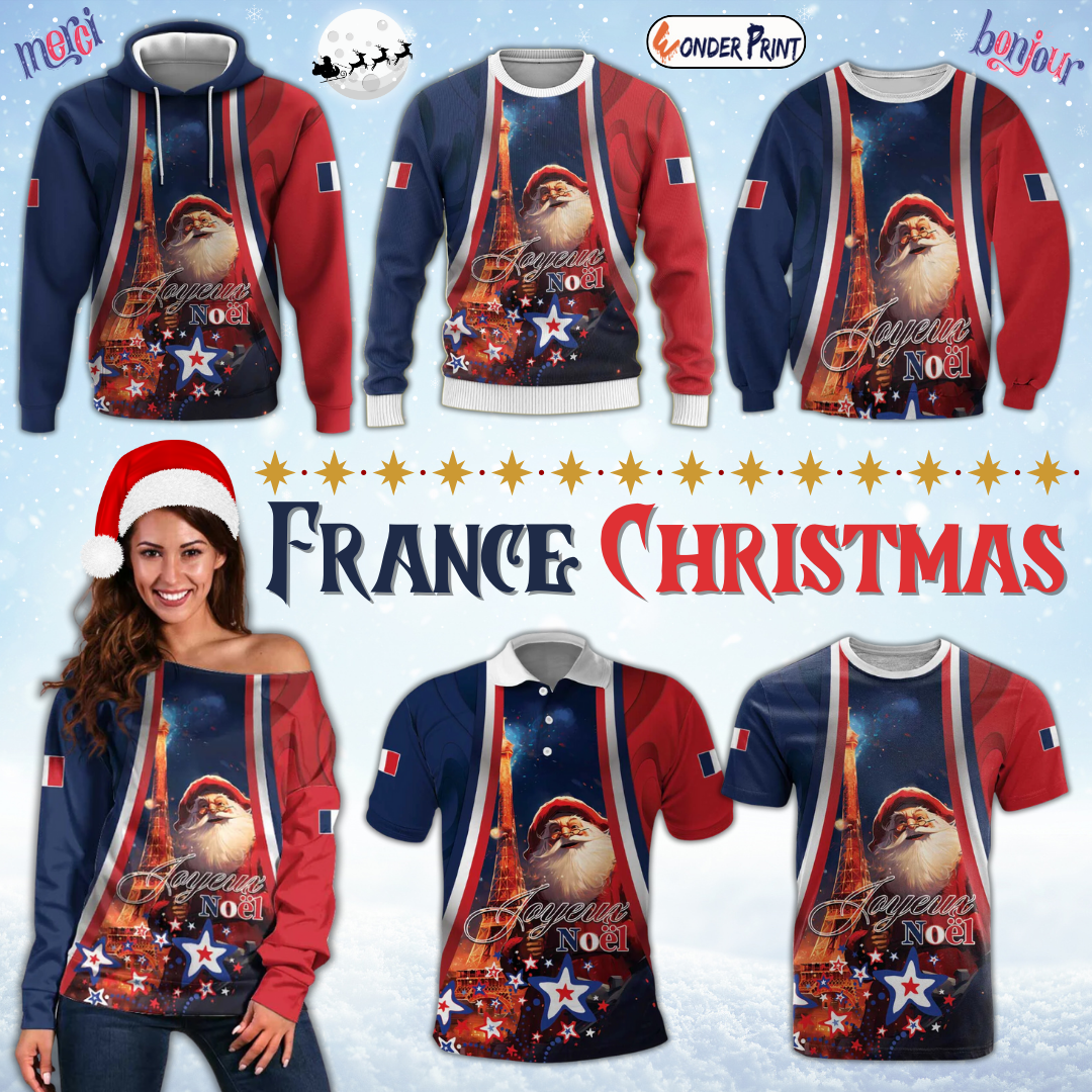 France Christmas Joyeux Noel Santa Claus Eiffel Tower