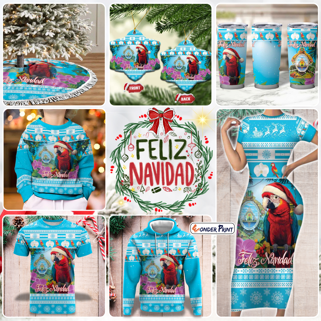 Honduras Christmas Scarlet Macaw With Feliz Navidad
