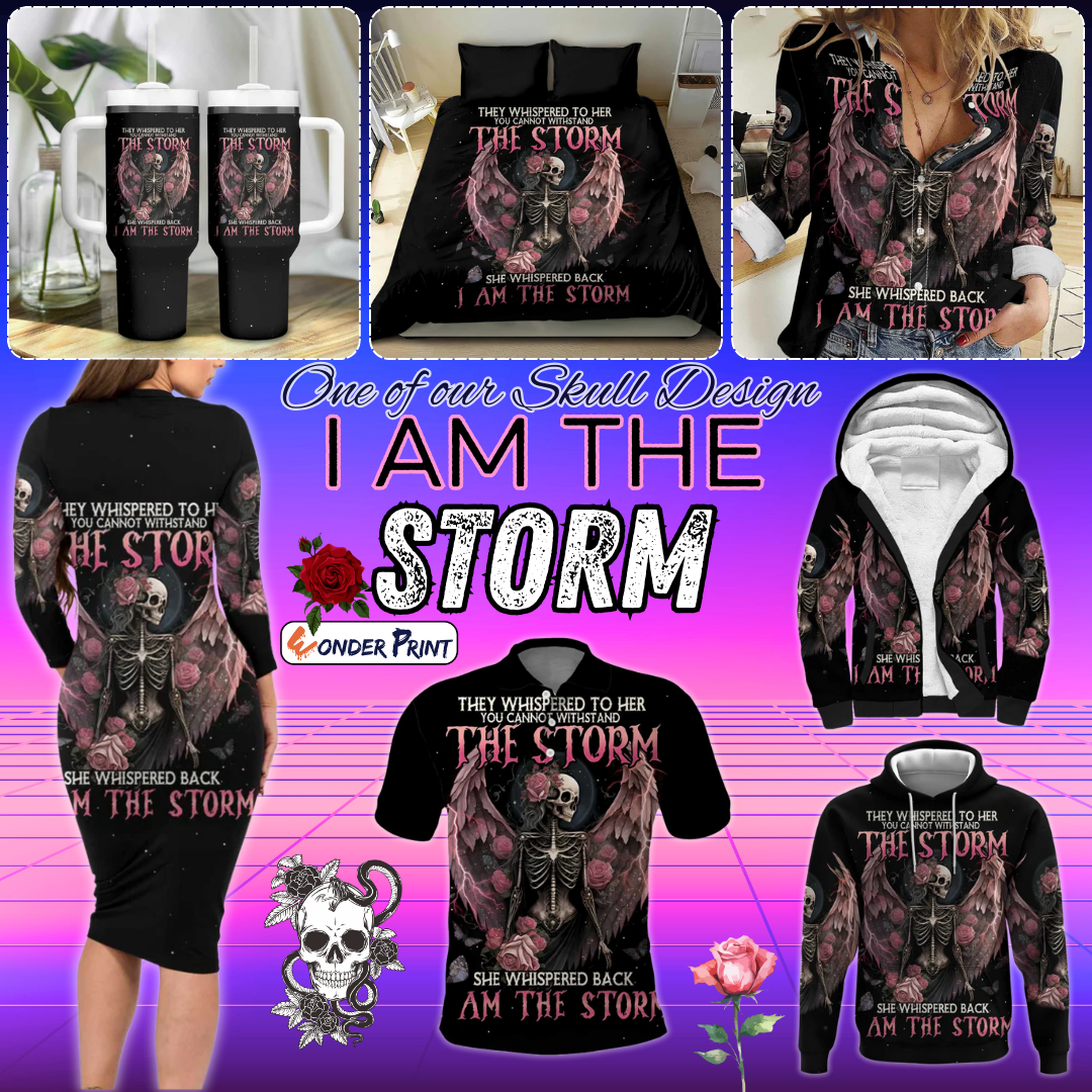 I Am The Storm Skeleton Roses Wings Skull Art