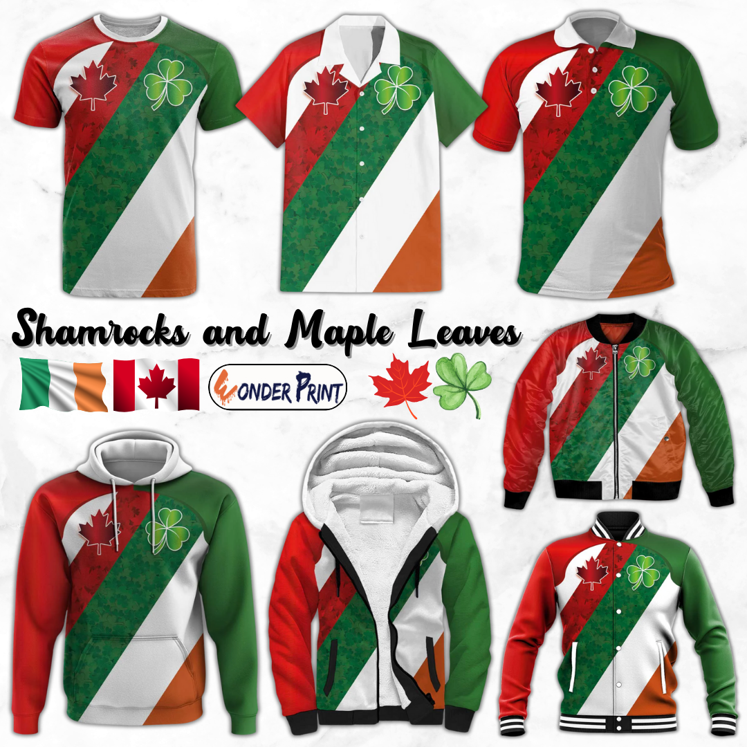 Canada and Ireland Shamrocks and Maple Leaves