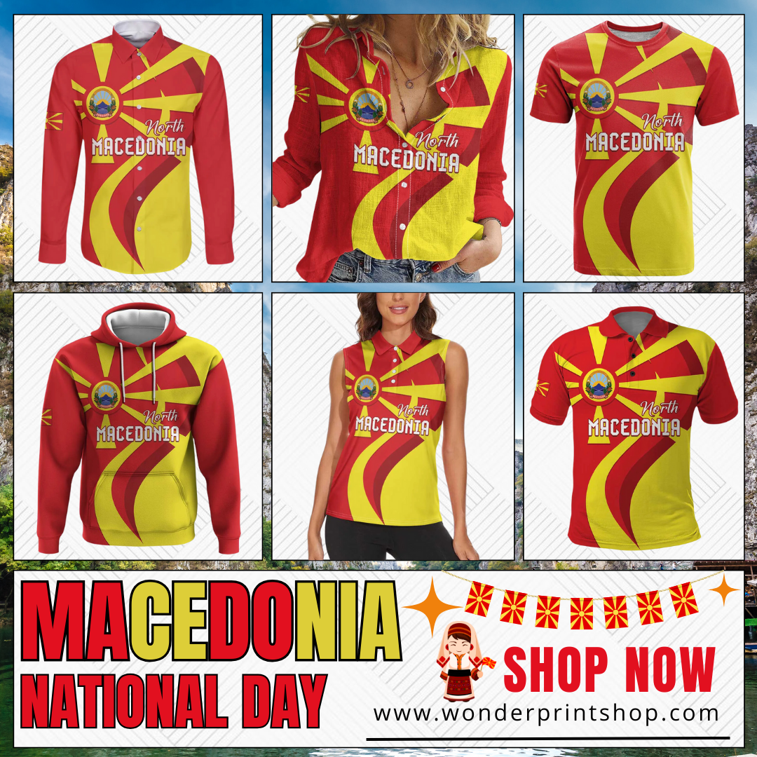 North Macedonia National Day Happy 33rd Anniversary Flag Style