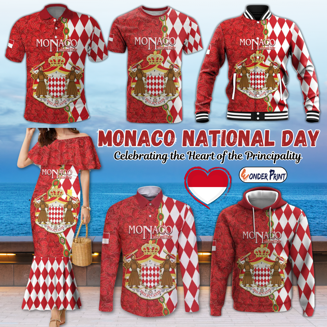 Monaco National Day Coat Of Arms Mix Red Carnation Pattern