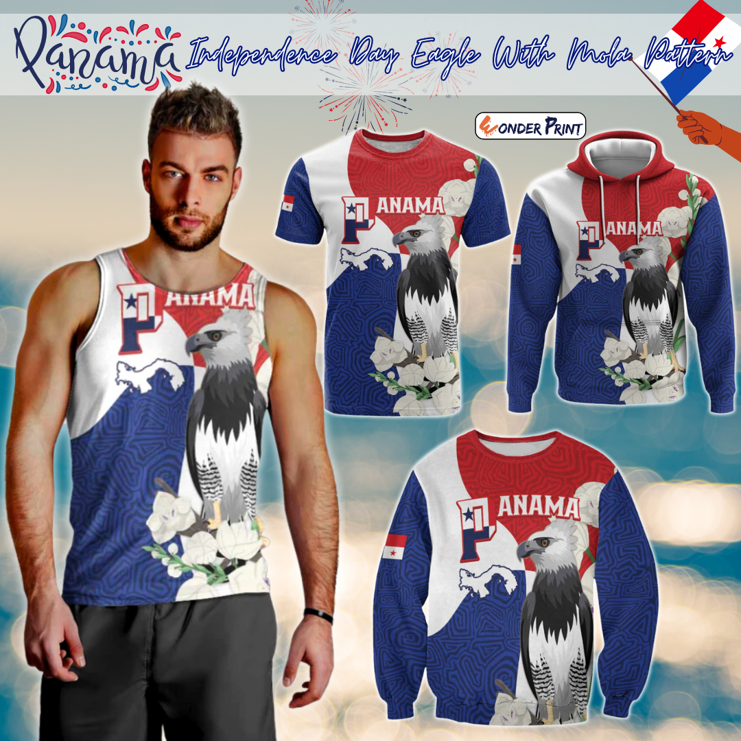 Panama Independence Day Harpy Eagle With Mola Pattern - Flag Style
