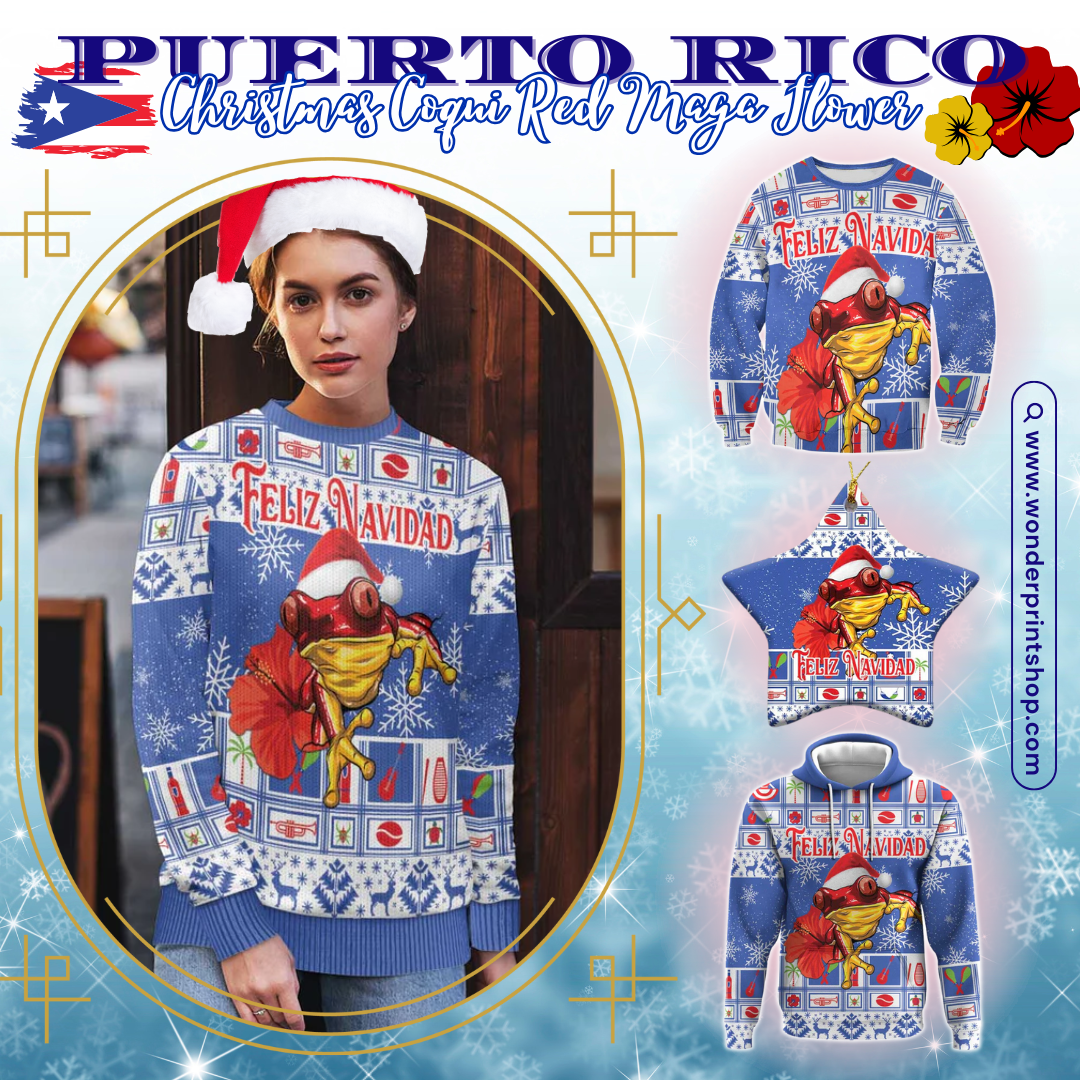 Puerto Rico Christmas Coqui With Red Maga Flower