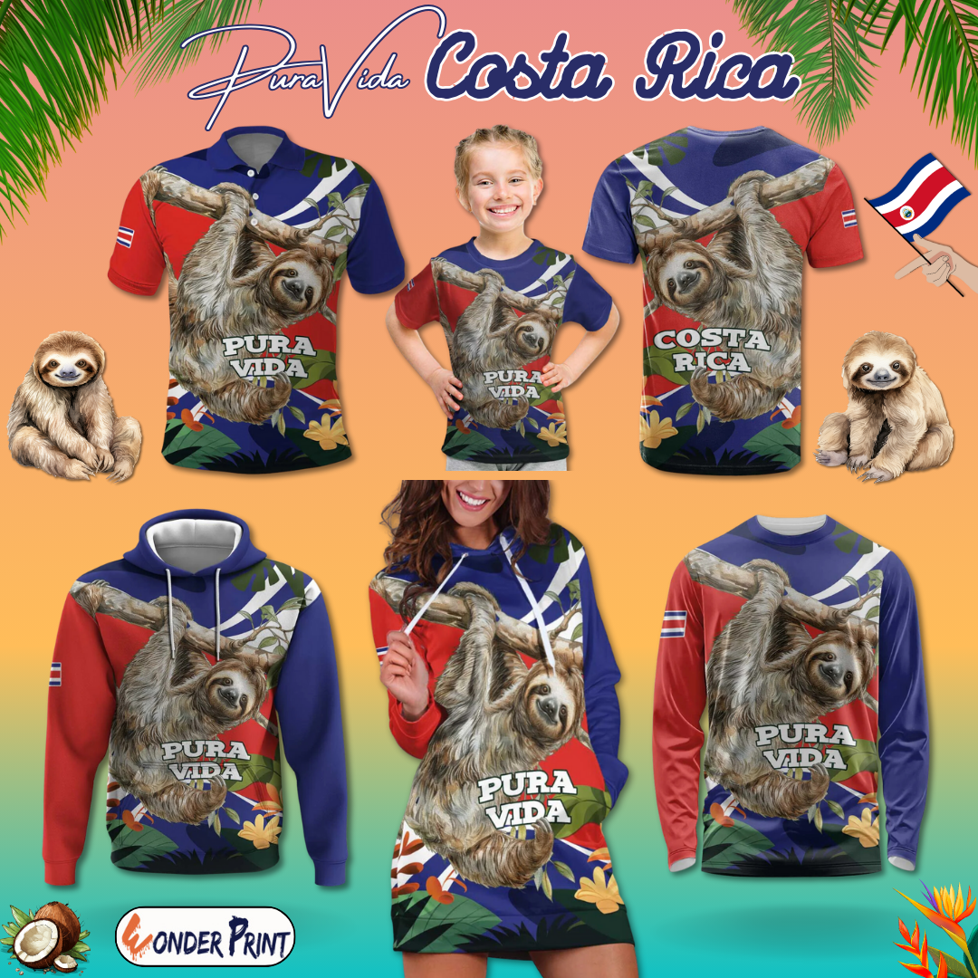 Pura Vida Costa Rica Sloth Tropical Flowers Flag Color