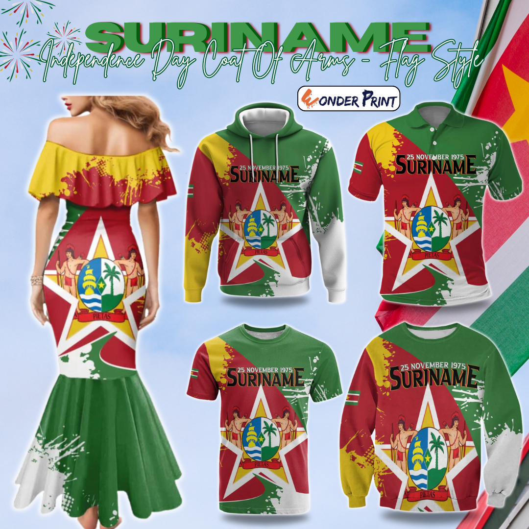 Suriname Independence Day Coat Of Arms - Flag Style