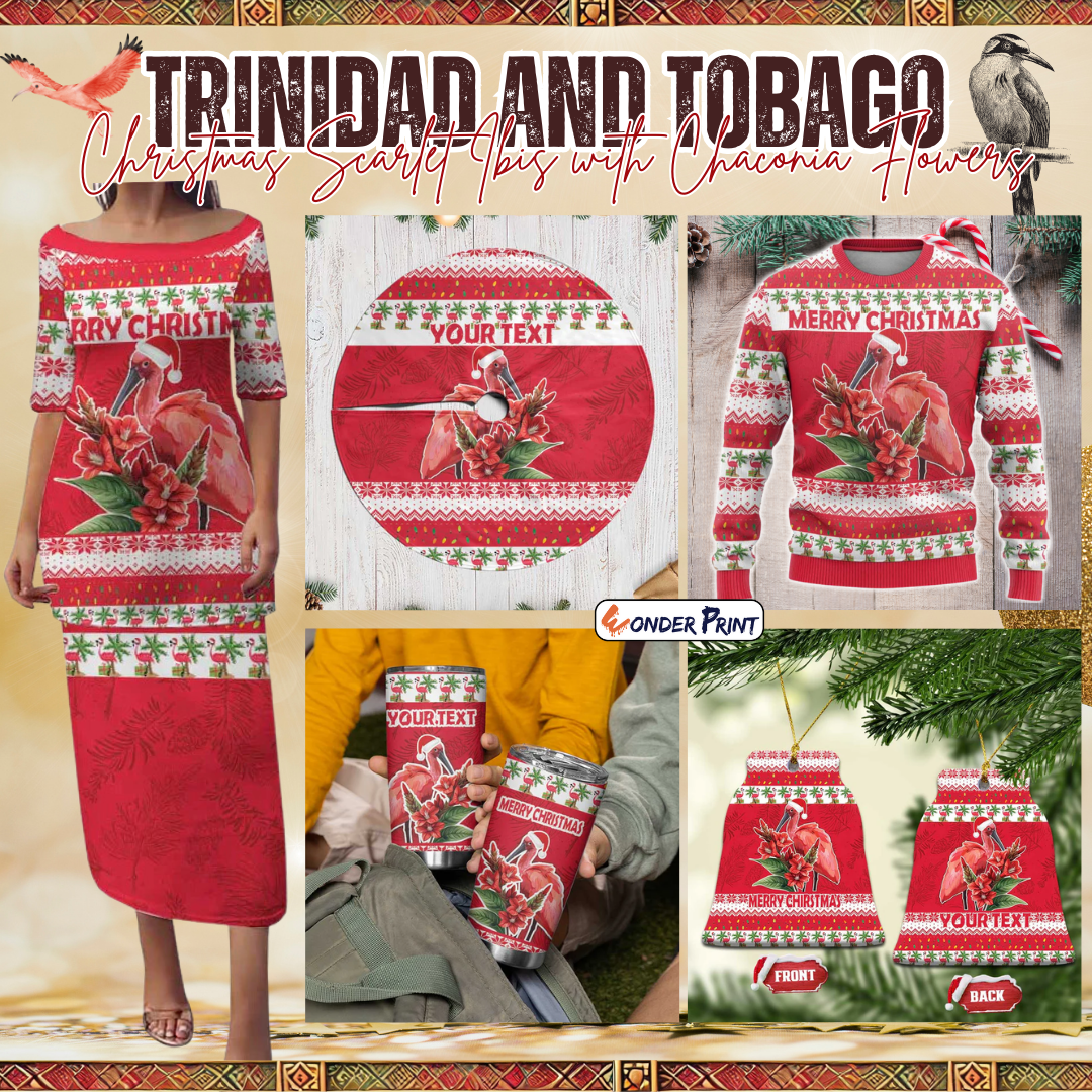 Trinidad and Tobago Christmas Scarlet Ibis with Chaconia Flowers
