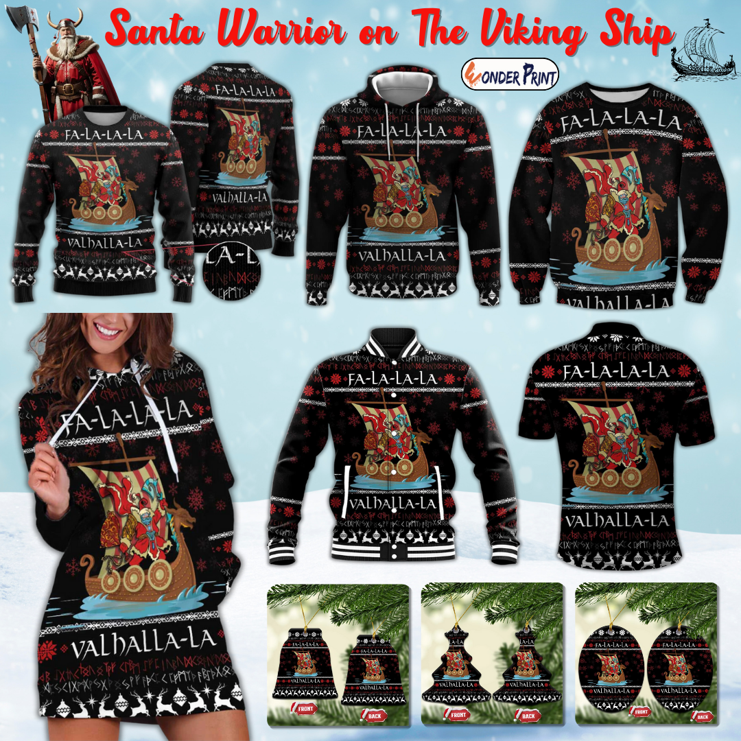 Vikings Christmas Santa Warrior on The Viking Ship