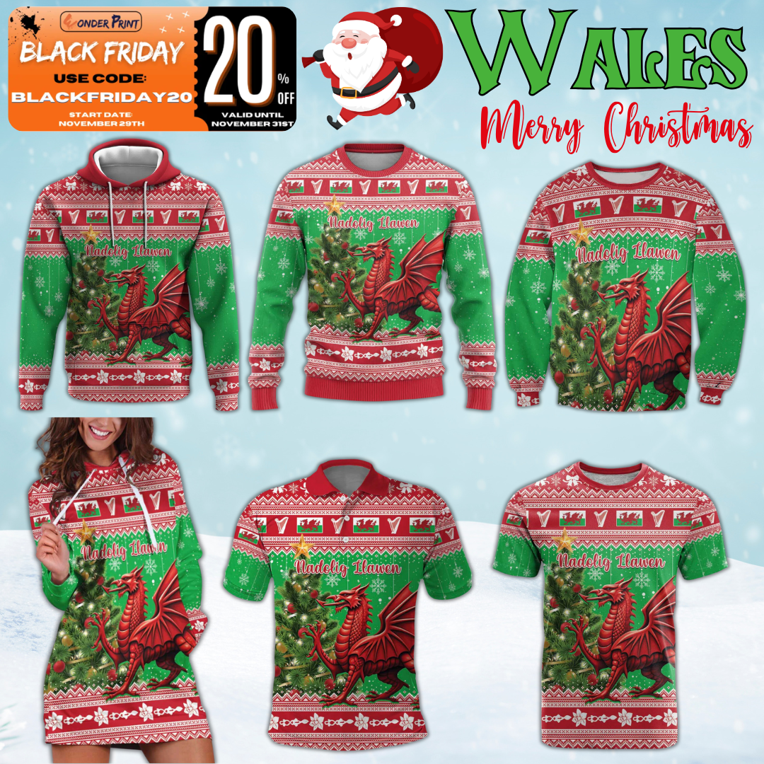 Wales Christmas Welsh Dragon Nadolig Llawen