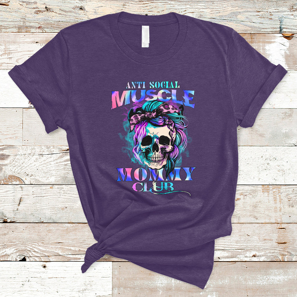 Anti Social Muscle Mommy Club Groovy Pump Cover Funny Messy Bun Skull T-Shirt - Wonder Print Shop
