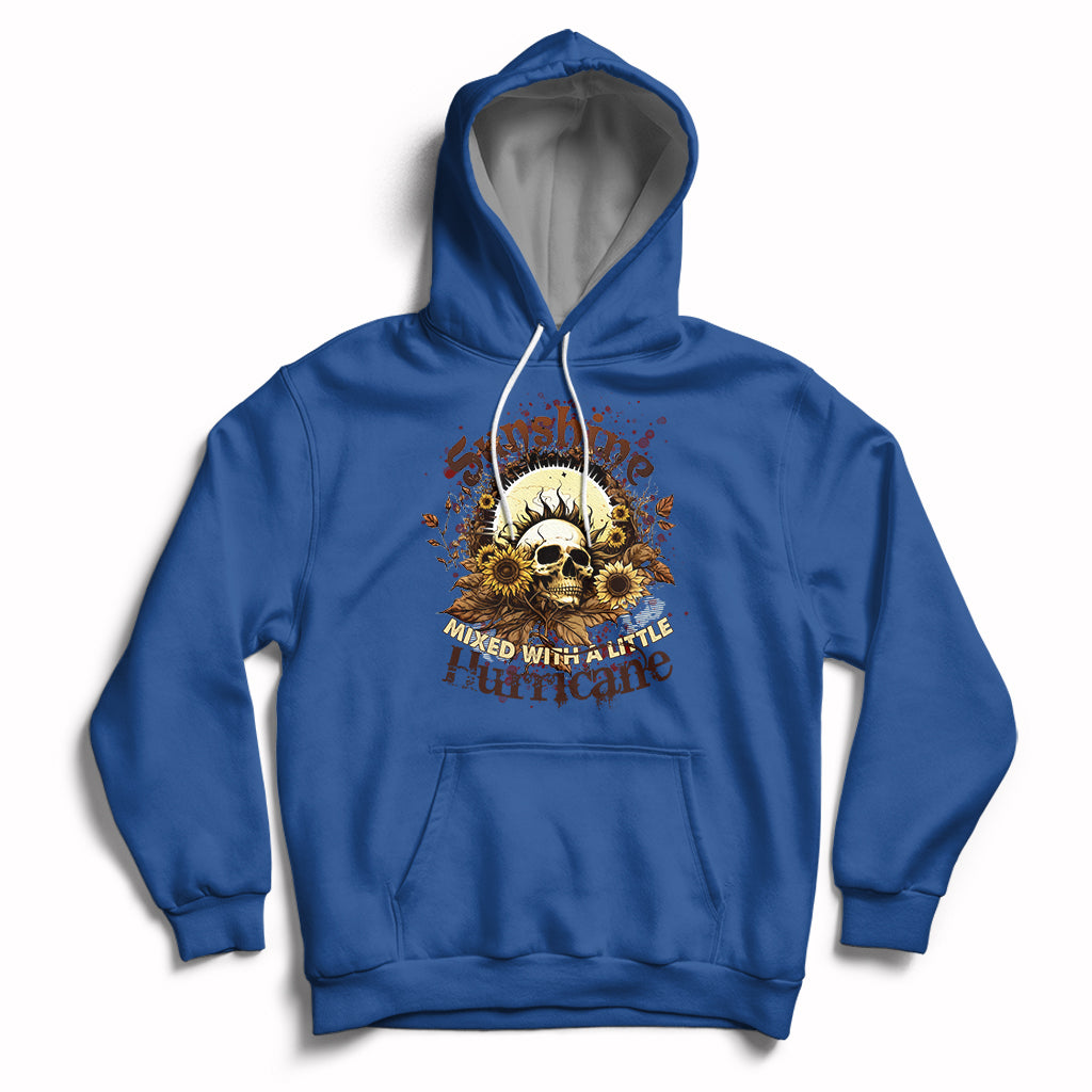 Sunshine Mixed With A Little Hurricane Floral Sunflower Skull Funny Hoodie - Wonder Print Shop