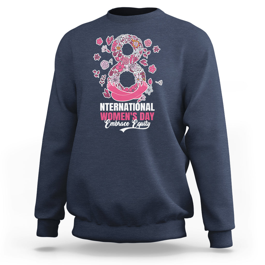 Women’s sweatshirt, navy with front International Women’s Day heart graphic