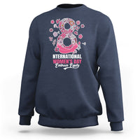 Women’s sweatshirt, navy with front International Women’s Day heart graphic