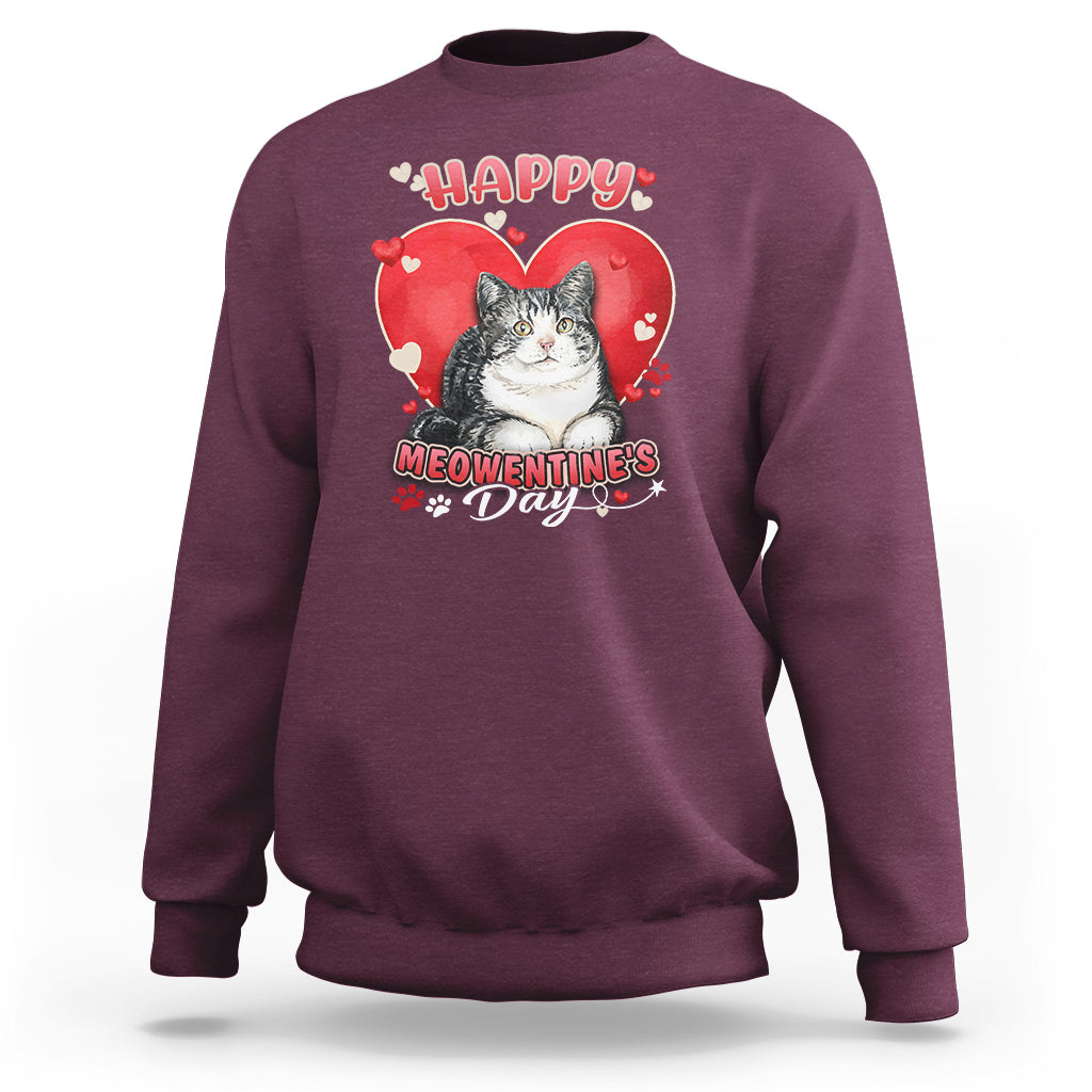 Happy Meowentine's Day My Cat Is My Valentine Cute Cat Heart Sweatshirt - Wonder Print Shop