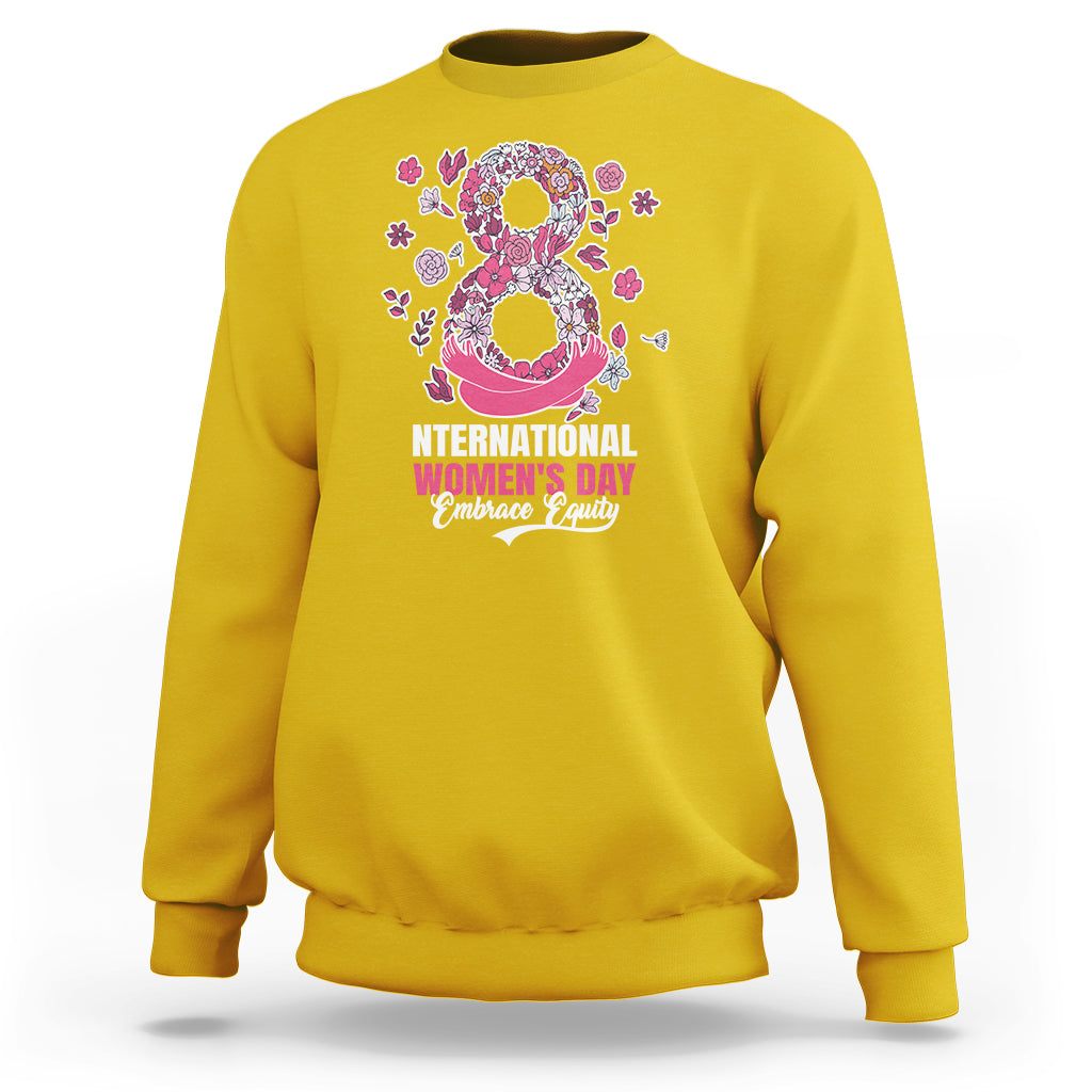 Women’s sweatshirt, yellow with front International Women’s Day heart graphic
