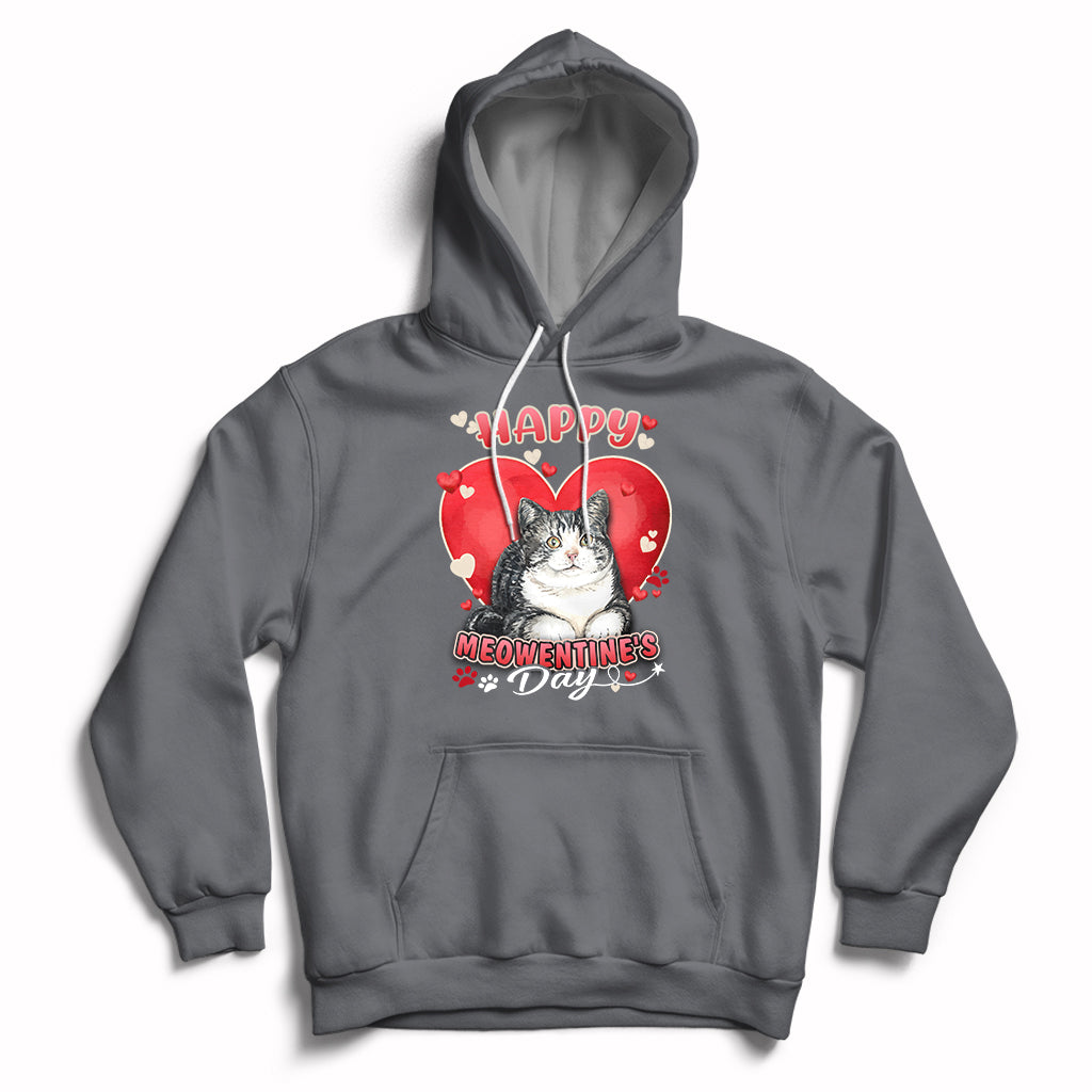 Charcoal gray cat Valentine heart hoodie with kangaroo pocket and drawstring hood