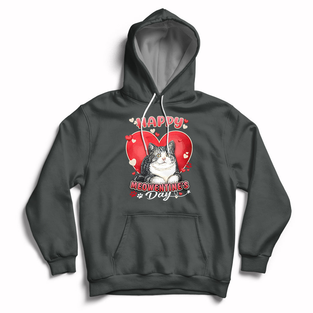 Dark charcoal cat Valentine heart hoodie with kangaroo pocket and drawstring hood